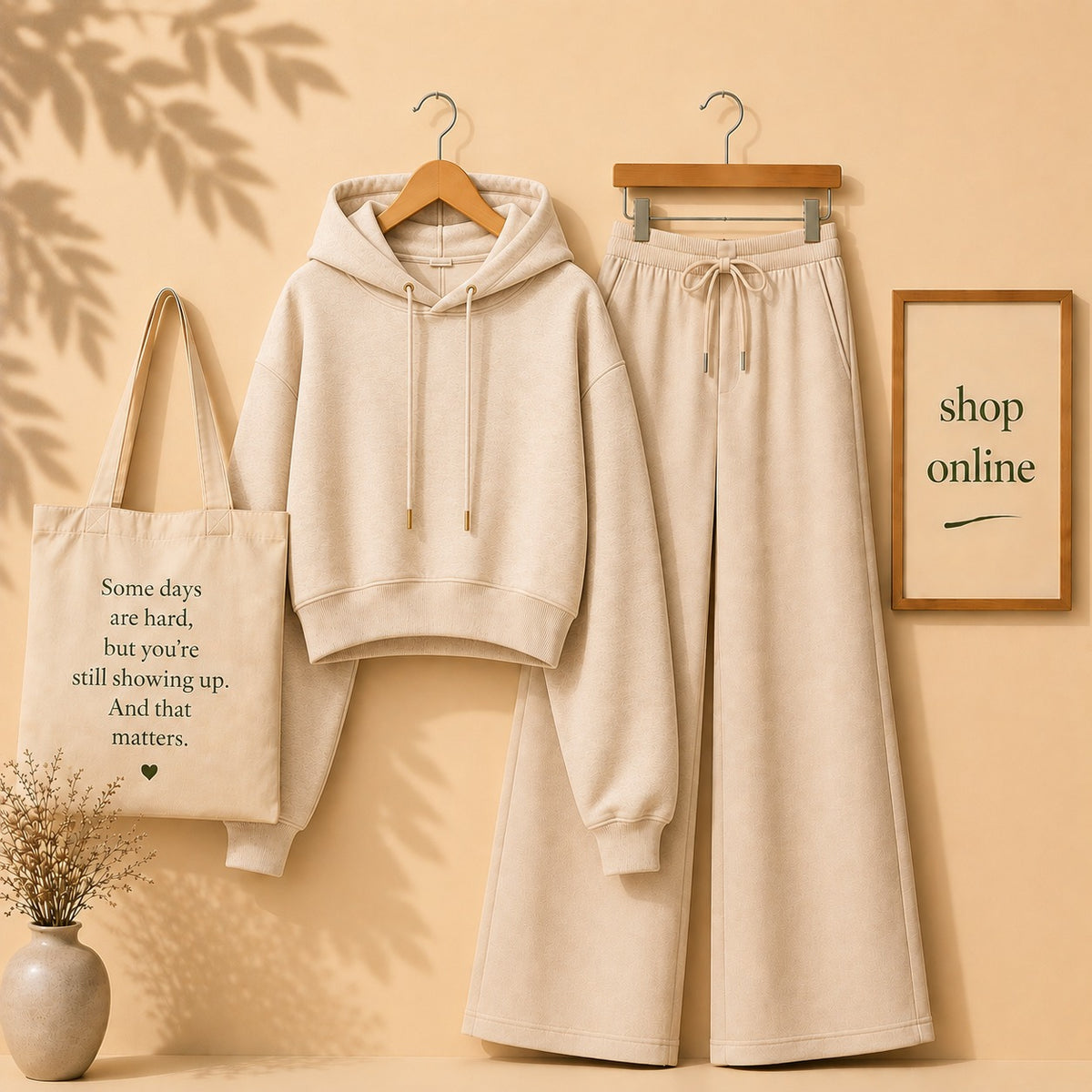 BEIGE CROP HOODIE WITH BEIGE FLAPPER