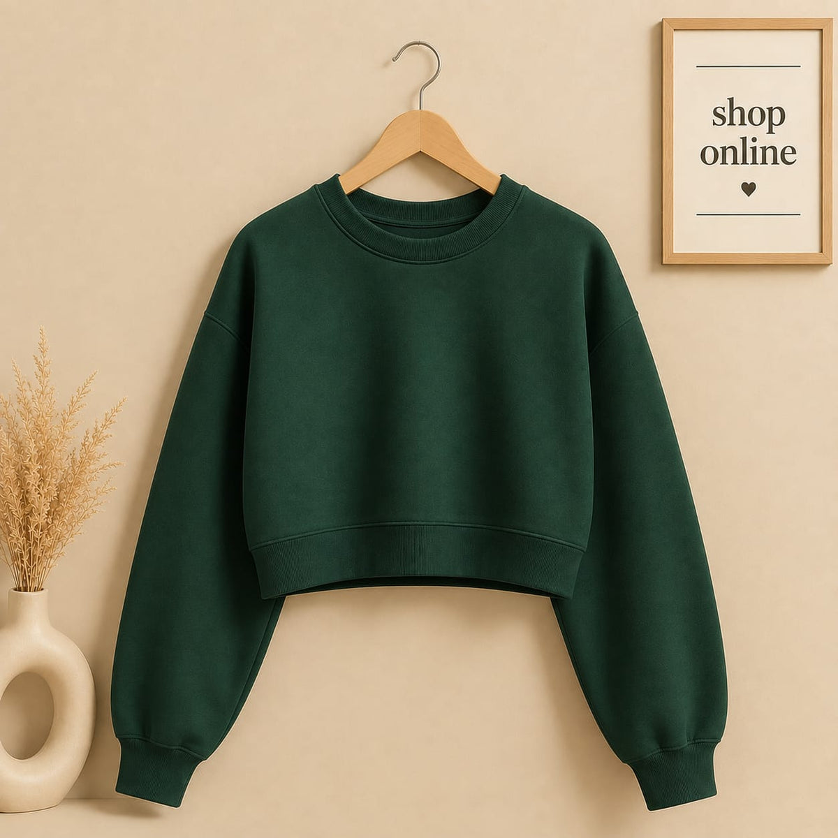BOTTLE GREEN CROP SWEATSHIRT