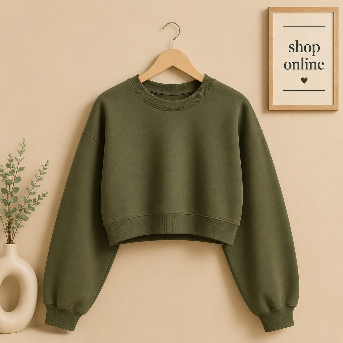 OLIVE GREEN CROP SWEATSHIRT