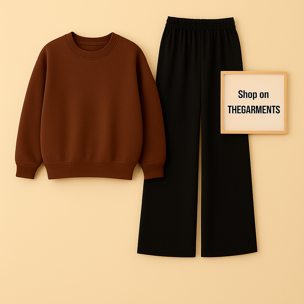 BROWN SWEATSHIRT WITH BLACK FLAPPER