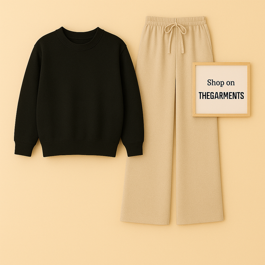 BLACK SWEATSHIRT WITH BEIGE FLAPPER