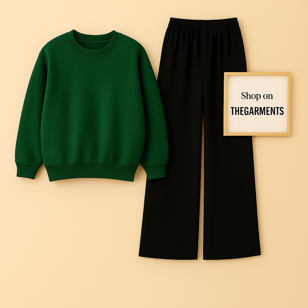 BOTTLE GREEN SWEATSHIRT WITH BLACK FLAPPER