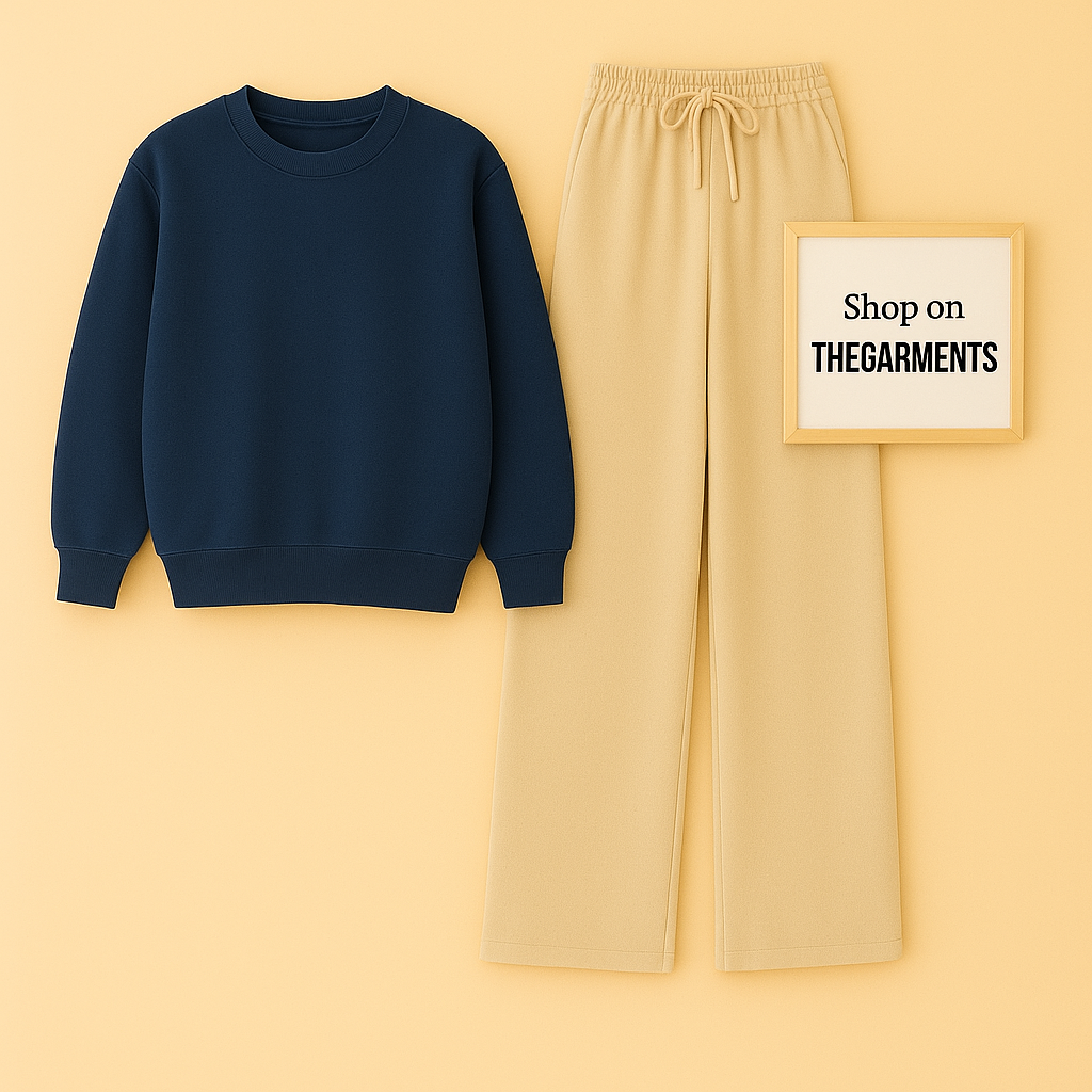 NAVY BLUE SWEATSHIRT WITH BEIGE FLAPPER