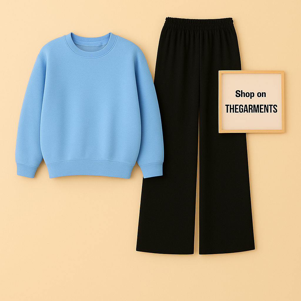 SKY BLUE SWEATSHIRT WITH BLACK FLAPPER