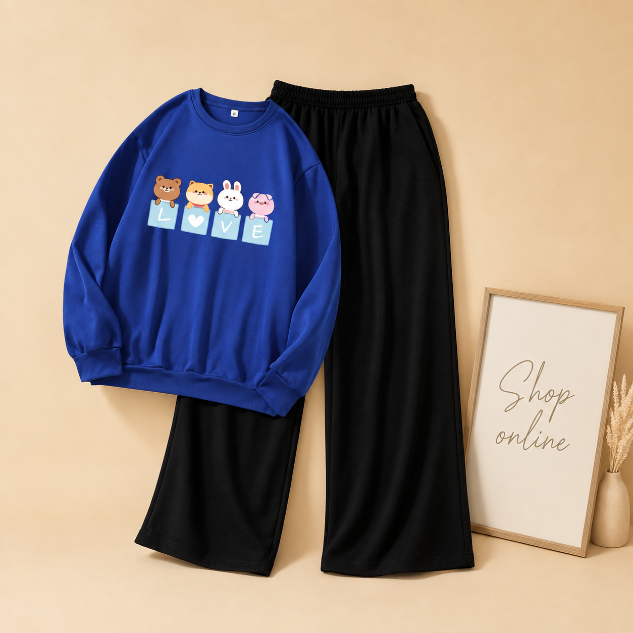 LOVE CARTOON ROYAL BLUE SWEATSHIRT WITH FLAPPER