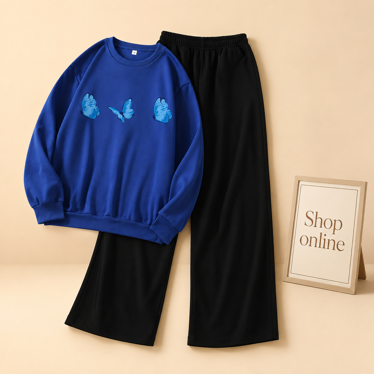 3 BUTTERFLY ROYAL BLUE SWEATSHIRT WITH FLAPPER
