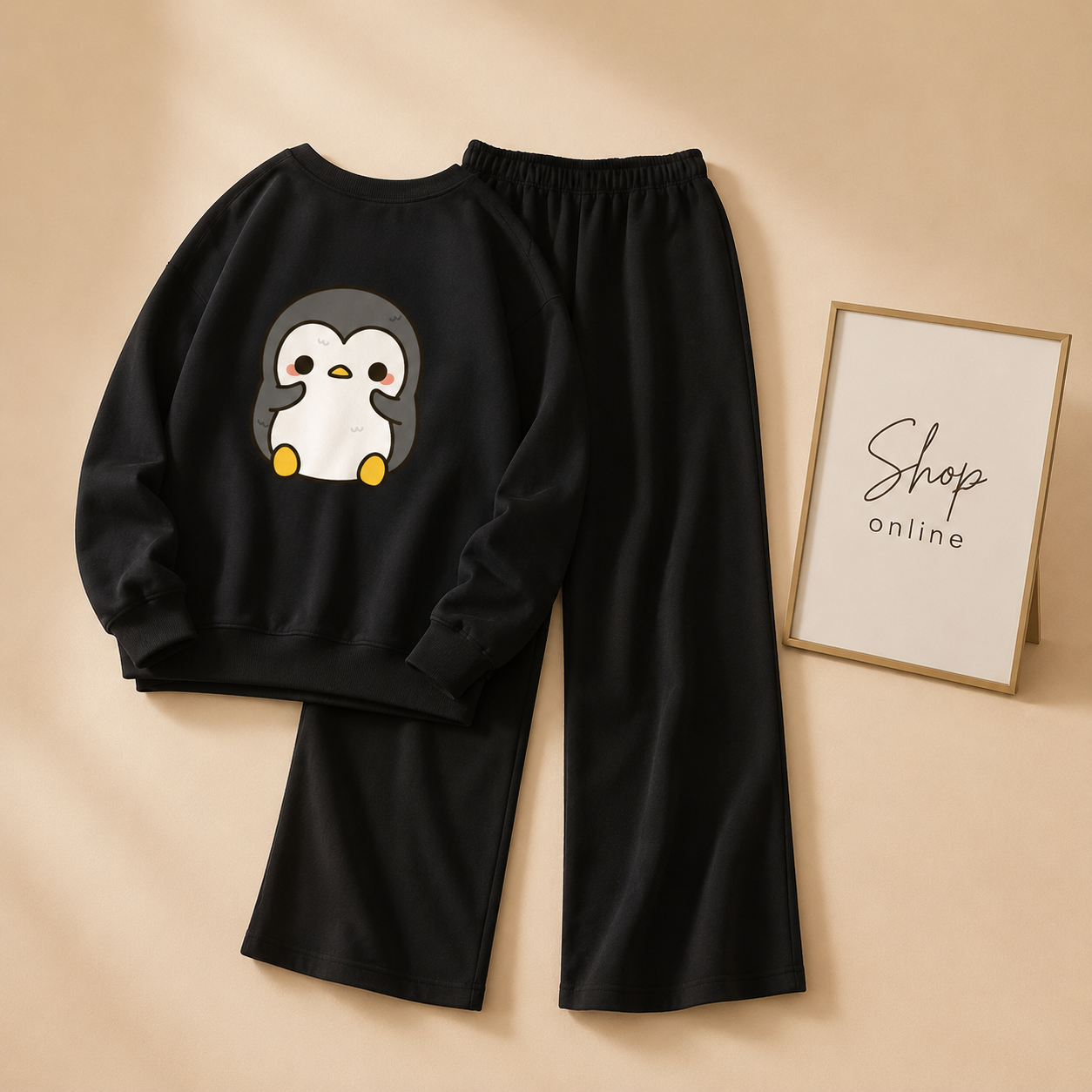PENGUIN BLACK SWEATSHIRT WITH FLAPPER