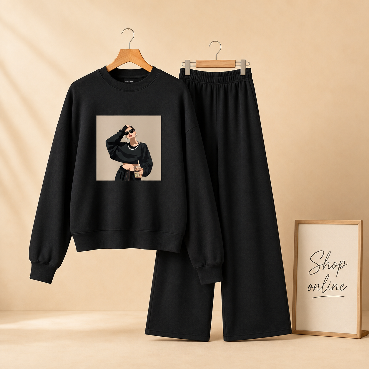 NECKLACE GIRL BLACK SWEATSHIRT WITH FLAPPER