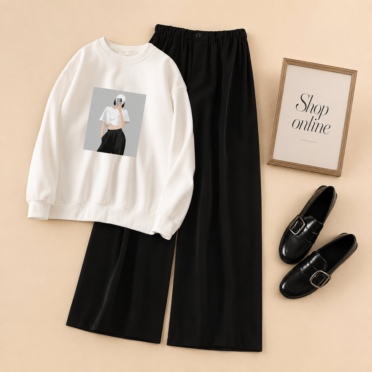 WHITE CAP WHITE SWEATSHIRT WITH FLAPPER