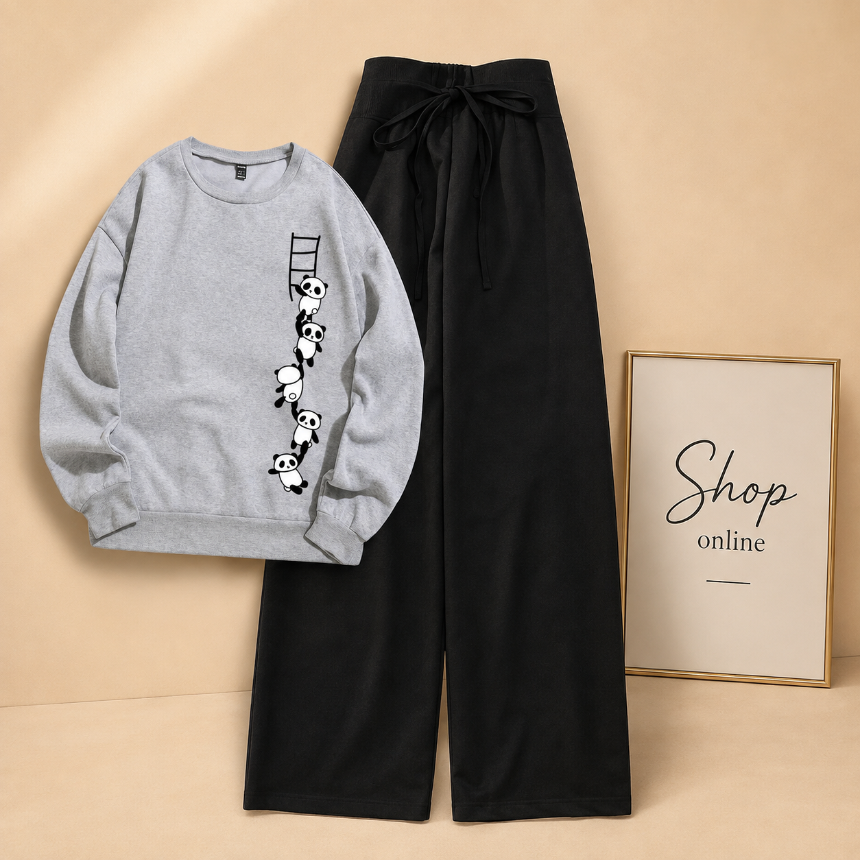 PANDA LADDER GREY SWEATSHIRT WITH FLAPPER