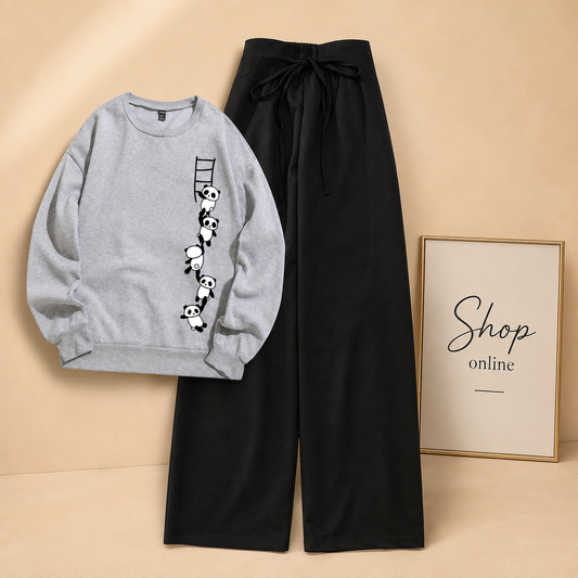 PANDA LADDER GREY SWEATSHIRT WITH BLACK FLAPPER