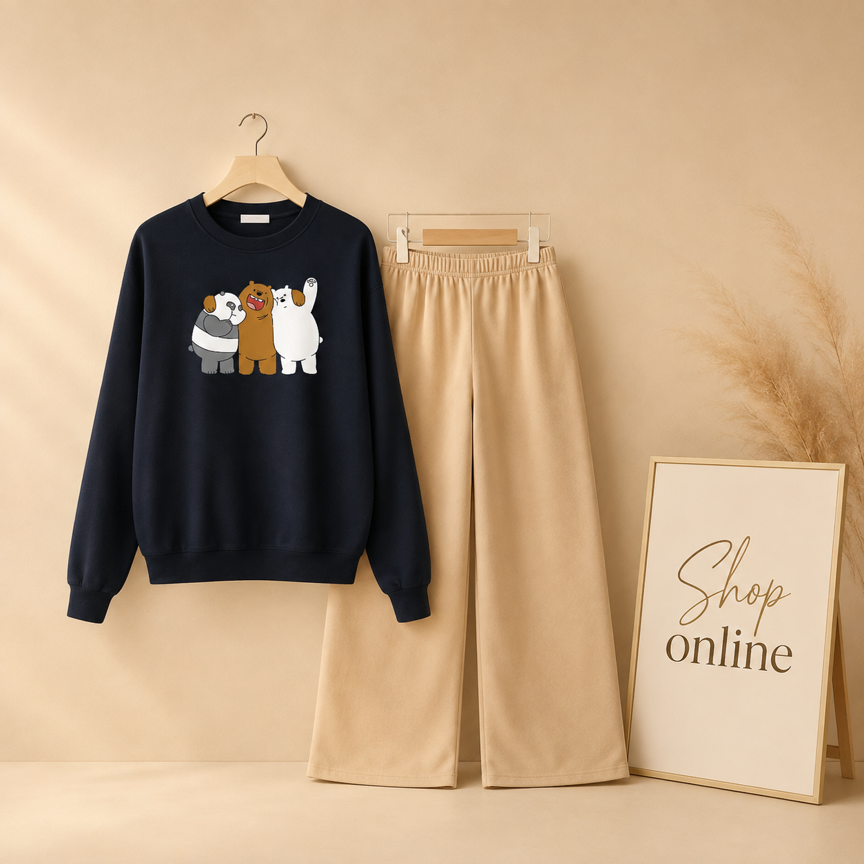 TOGETHER BEAR NAVY BLUE SWEATSHIRT WITH BEIGE FLAPPER