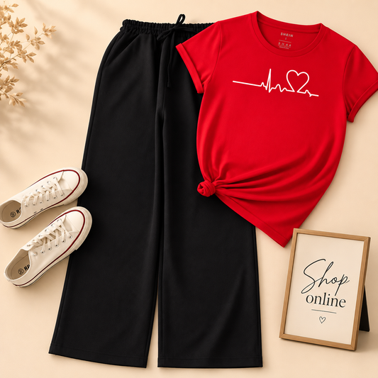 RED HEART VEIN TSHIRT WITH FLAPPER TROUSER