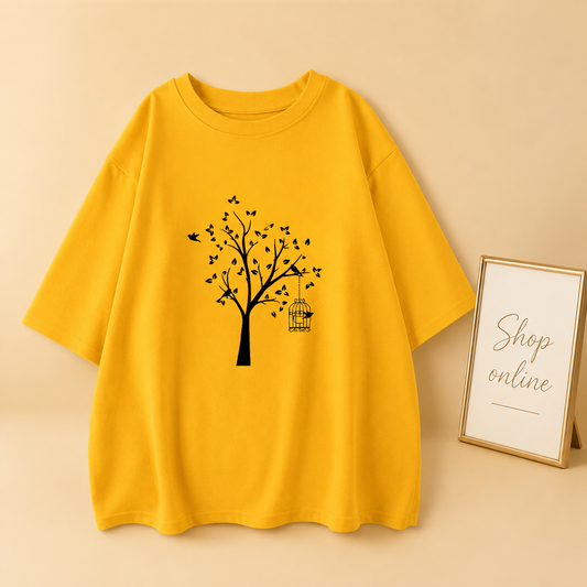 YELLOW TEE WITH TREE PRINTED