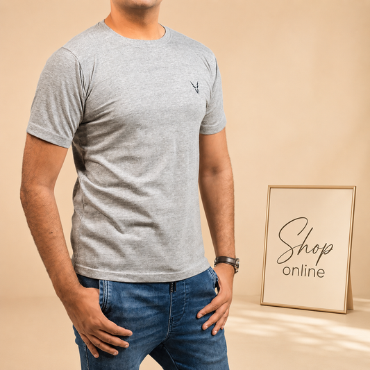 Crew Neck Short Sleeve Tee - Grey // Men