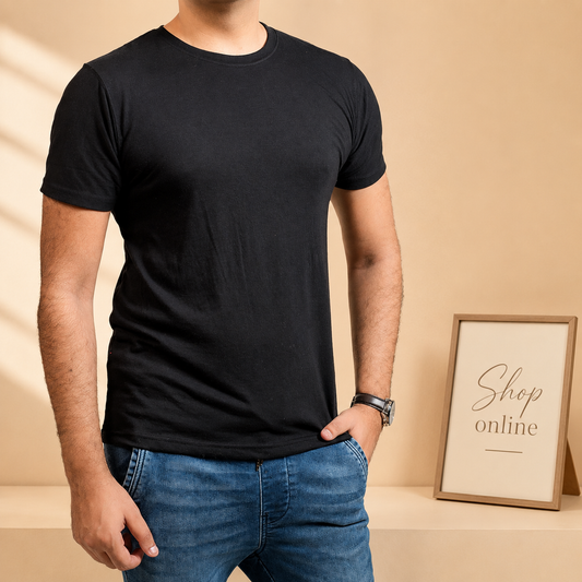 Crew Neck Short Sleeve Tee - Black // Men