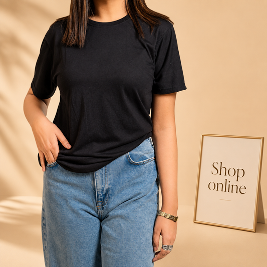 Crew Neck Short Sleeve Tee - Black // Women