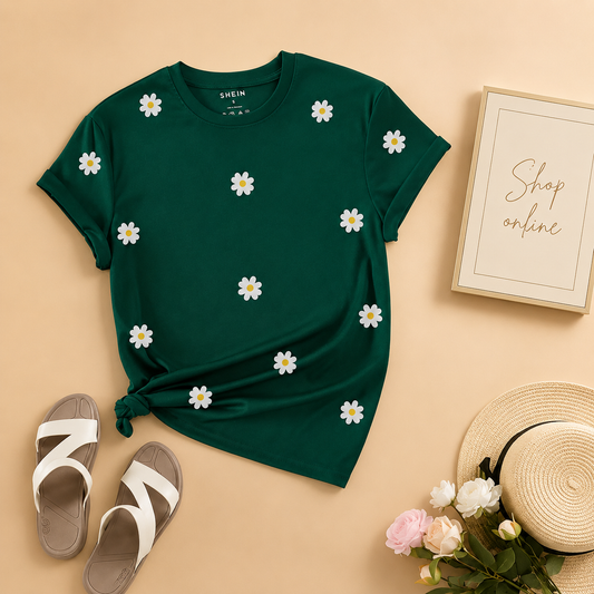GREEN TSHIRT ( DAISY ALL OVER)