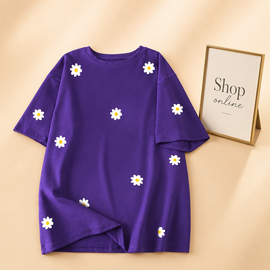 PURPLE T-SHIRT ( DAISY ALL OVER)