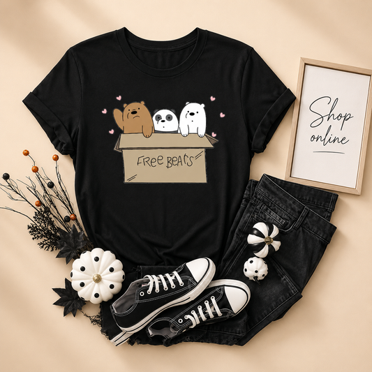 BLACK T-SHIRT ( FREE BEARS)