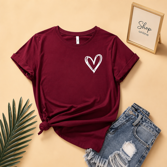 MAROON T-SHIRT ( SHREDDED HEART POCKET)