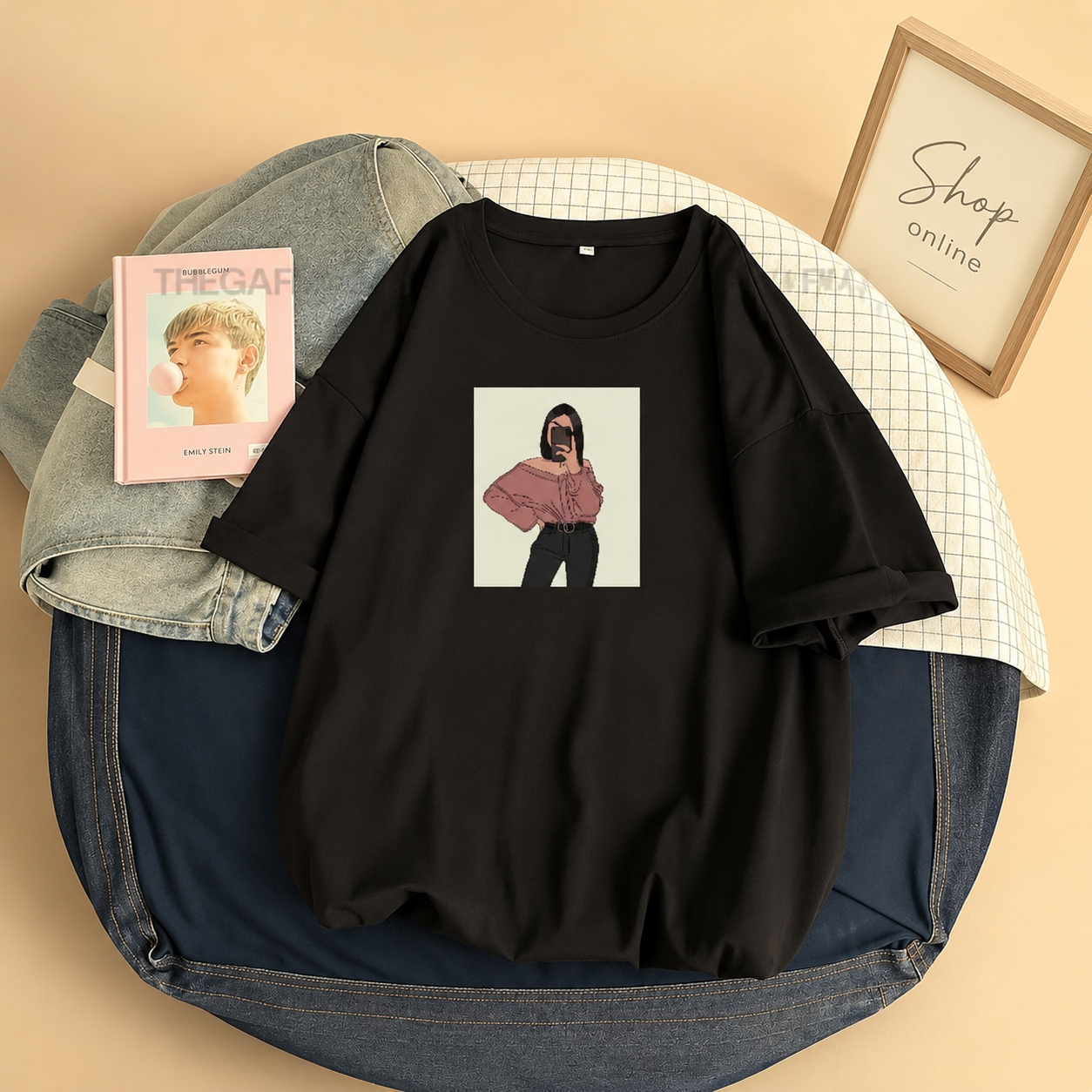 DARK BROWN T-SHIRT ( OFF SHOULDER GIRL)