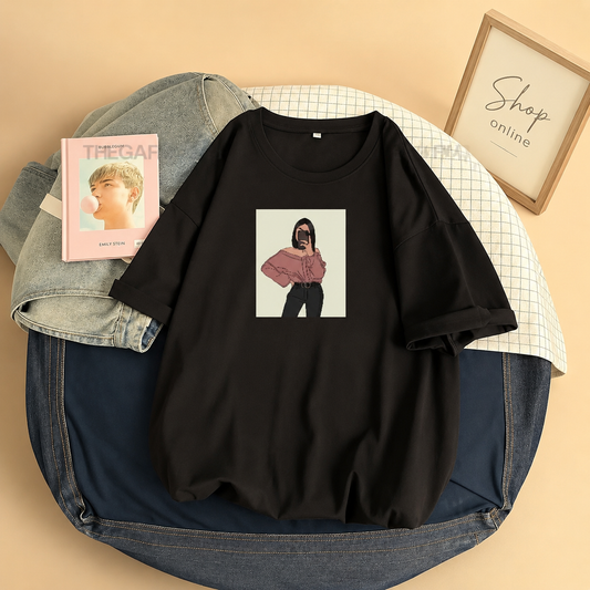 DARK BROWN T-SHIRT ( OFF SHOULDER GIRL)