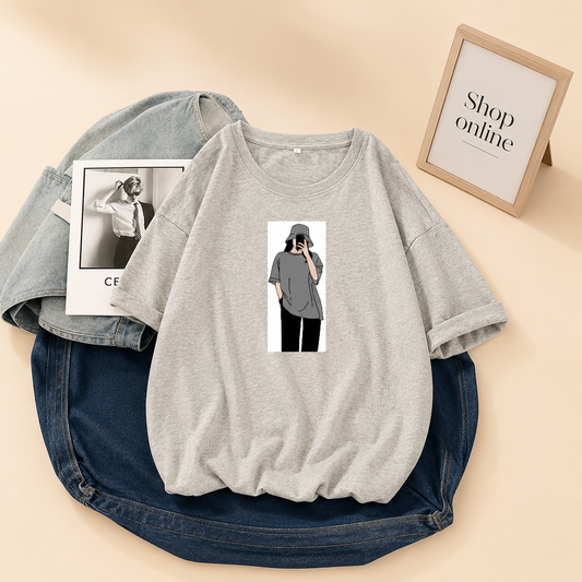 GREY T-SHIRT ( SELFIE GIRL)