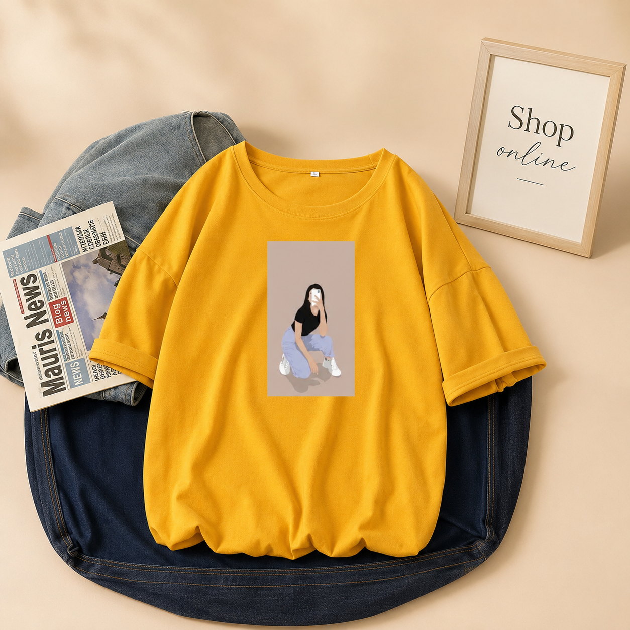 MUSTARD T-SHIRT ( SITTING GIRL)