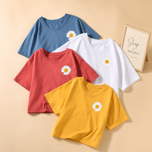 CROP CUT SUNFLOWER POCKET T-SHIRT