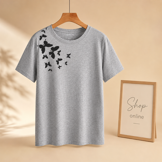 GREY TSHIRT ( SHOULDER BUTTERFLIES)