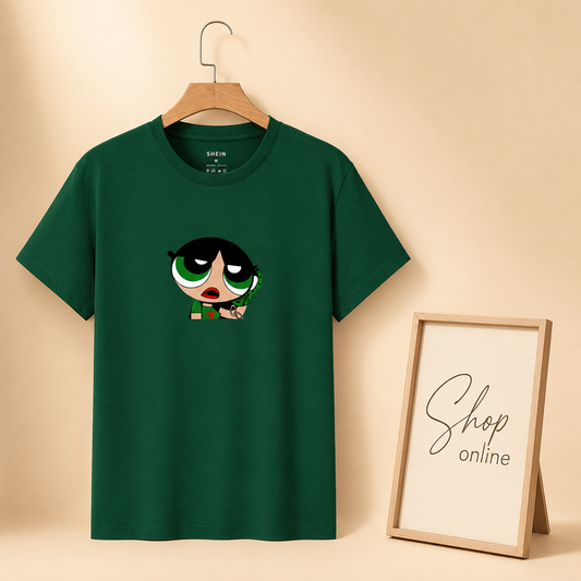 BOTTLE GREEN TSHIRT ( GREEN POWERPUFF)