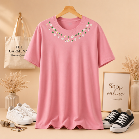 PINK TSHIRT ( FLOWER NECK)