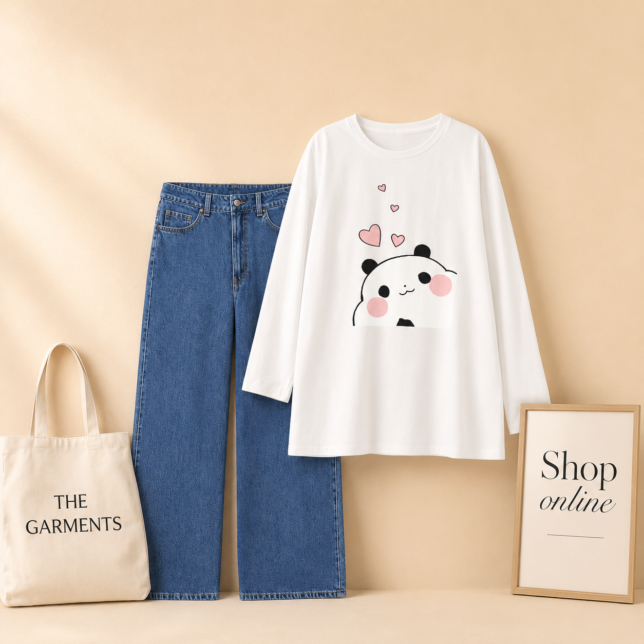 MITHO PANDA WHITE  FULL SLEEVES WITH DARK BLUE WIDE LEG  JEANS