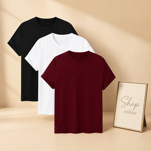 PACK OF 3 PLAIN TSHIRTS( BLACK ,WHITE ,MAROON)