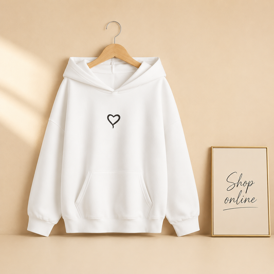 WHITE HOODIE UNFILLED HEART