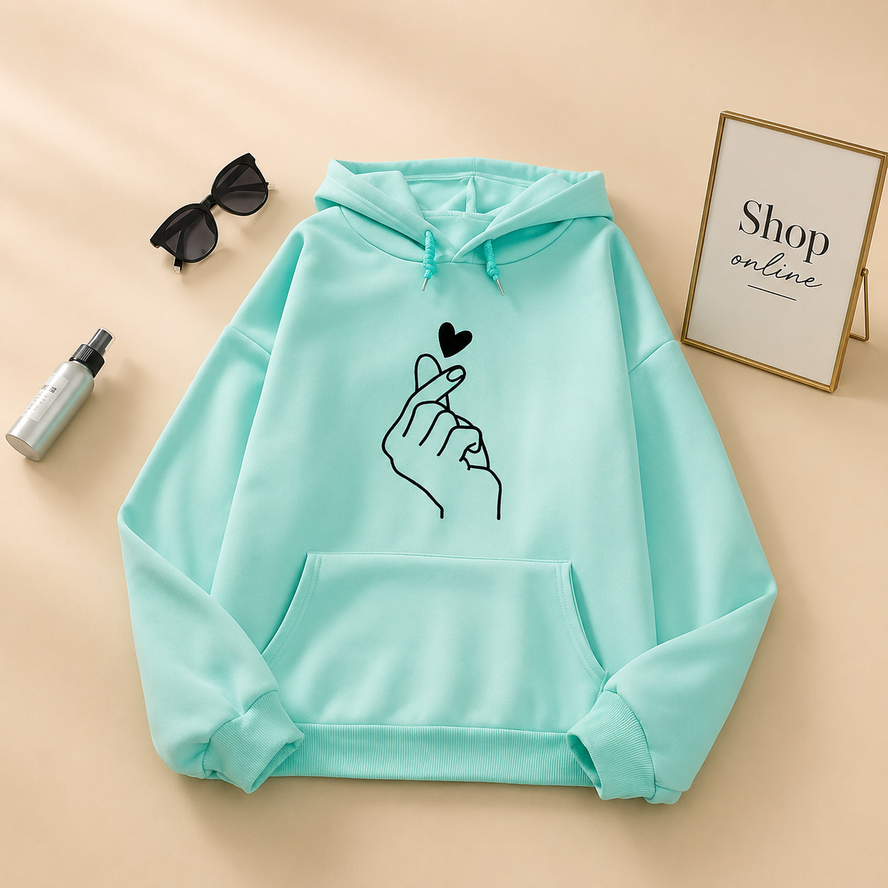 SEA GREEN LOVE CHARM HOODIE