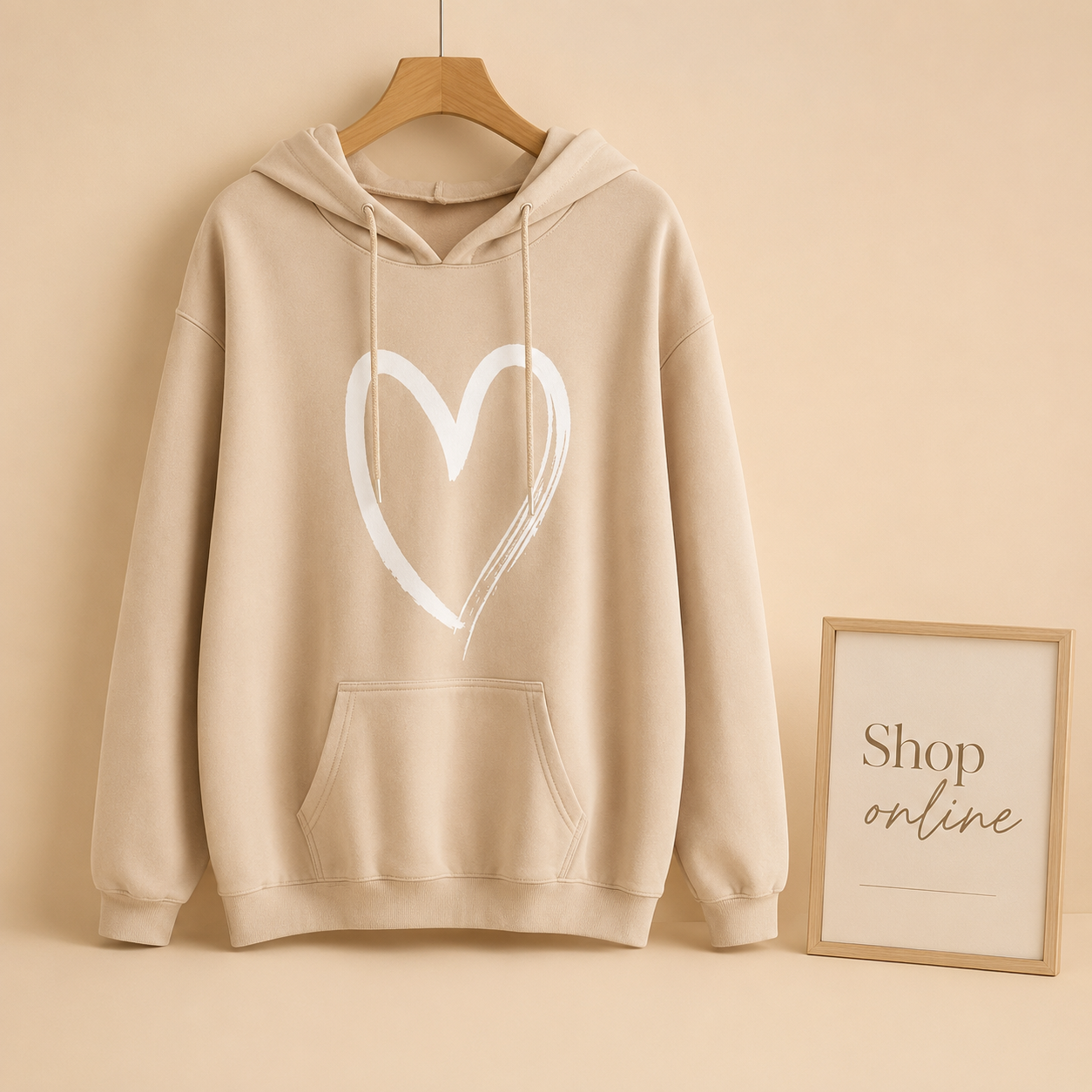 SHREDED HEART BEIGE HOODIE