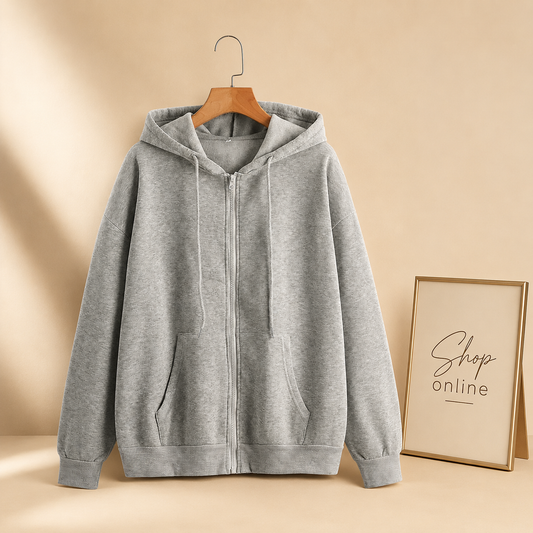 GREY ZIPPER HOODIE