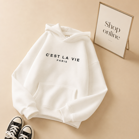 WHITE CEST LA VIE HOODIE