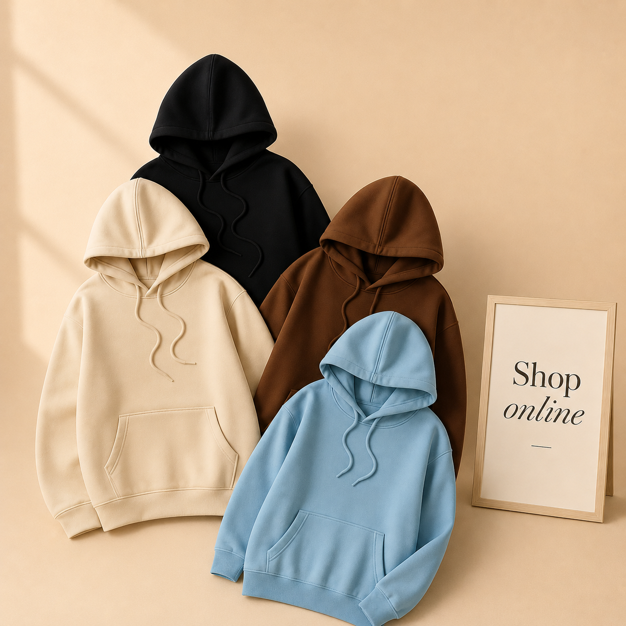 PACK OF 4 PLAIN HOODIES ( BEIGE ,BLACK ,SKY BLUE ,DARK BROWN)