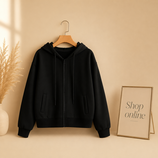 Basic Black Zipper Hoodie
