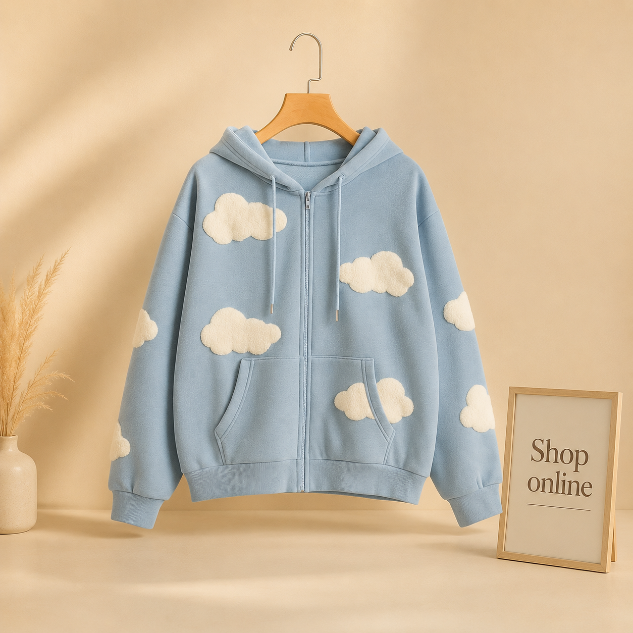 SKY BLUE ZIPPER HOODIE CLOUD ALL OVER