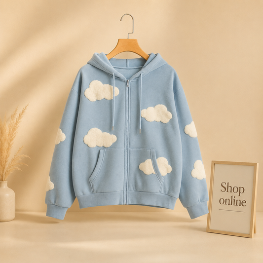 SKY BLUE ZIPPER HOODIE CLOUD ALL OVER