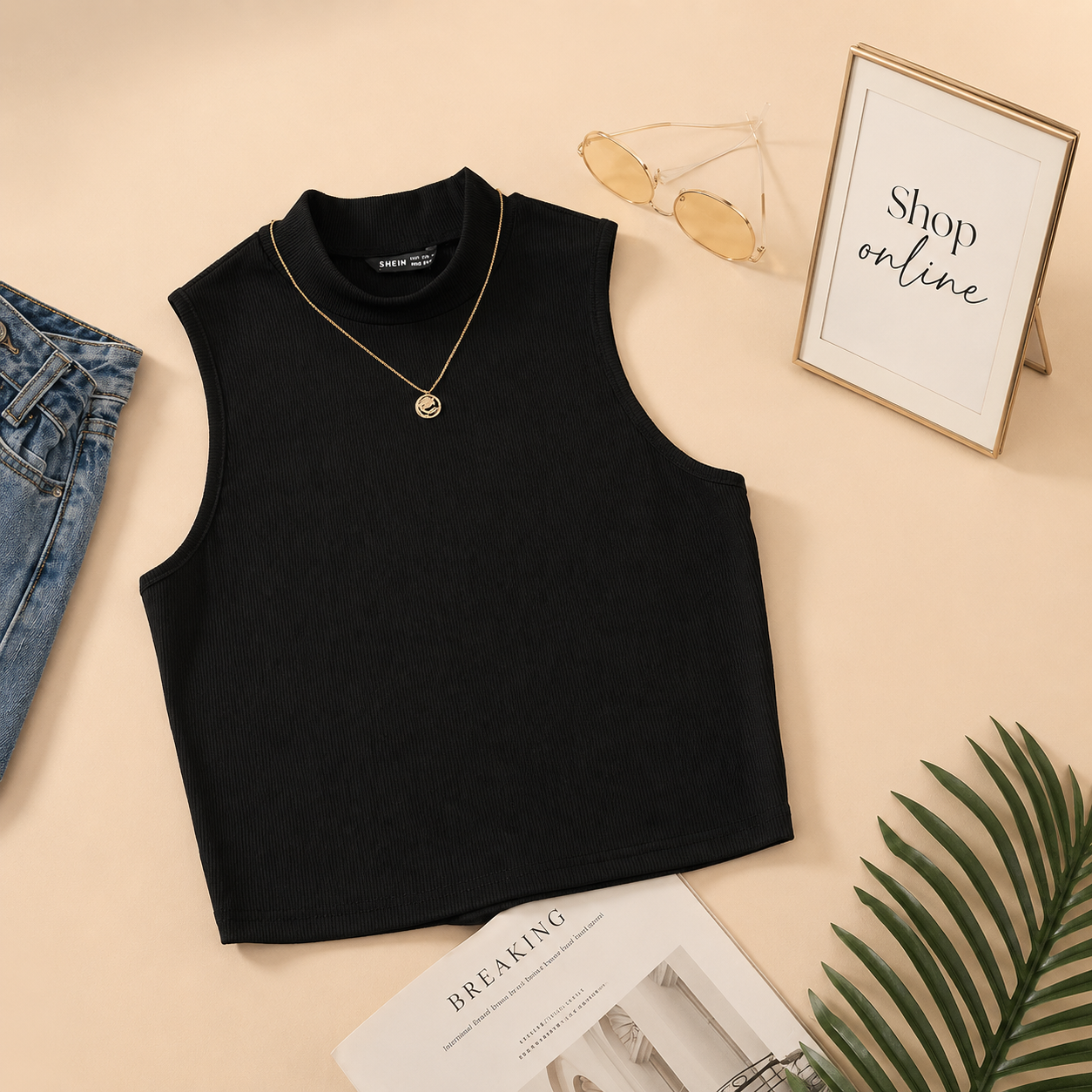 BLACK RIB KNIT TANK TOP