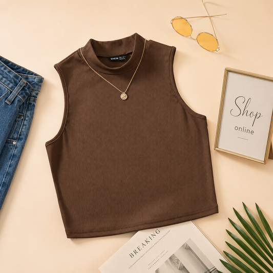 RIB KNIT BROWN TANK TOP