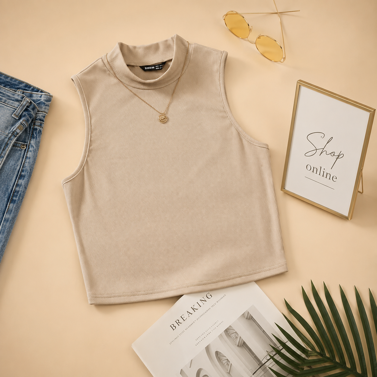 SKIN COLOR RIB KNIT TANK TOP