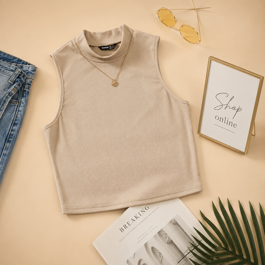 SKIN COLOR RIB KNIT TANK TOP