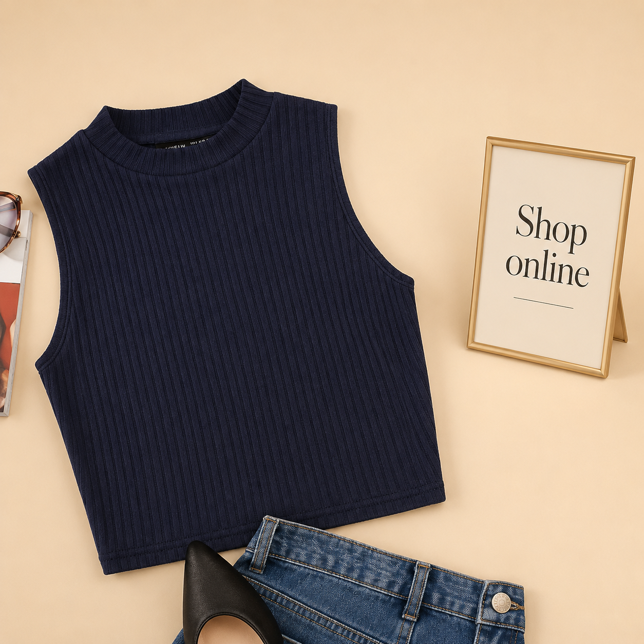 NAVY BLUE RIB KNIT TANK TOP