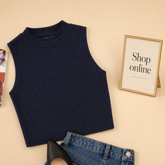 NAVY BLUE RIB KNIT TANK TOP